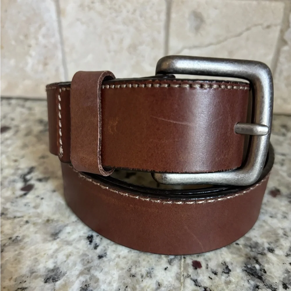 Belt Large Buckle Brown Leather Size 38